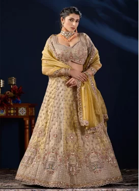 Tissue Designer Lehenga Choli with Embroidered Work for Bridal in Gold