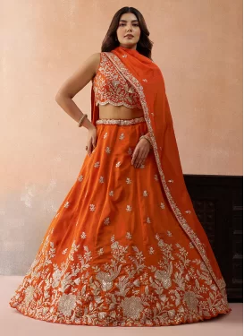 Tissue Designer Lehenga Choli with Embroidered Work for Bridal in Orange
