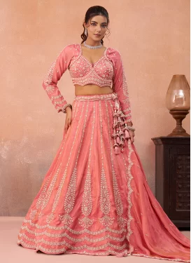 Tissue Designer Lehenga Choli with Embroidered Work for Bridal in Peach