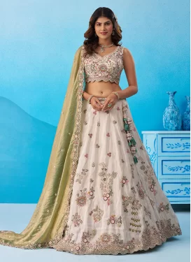 Tissue Designer Lehenga Choli with Embroidered Work for Ceremonial in Off White