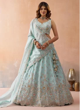Tissue Designer Lehenga Choli with Embroidered Work for Women in Turquoise