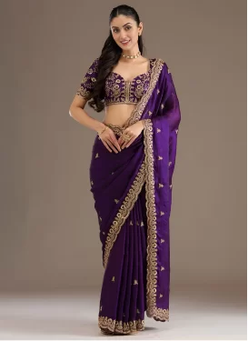 Tissue Embroidered Work Traditional Saree in Purple