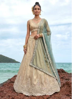 Tissue Embroidered Work Trendy Lehenga Choli in Cream
