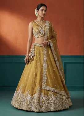 Tissue Embroidered Work Trendy Lehenga Choli in Mustard