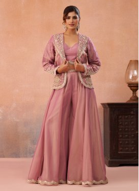 Tissue Palazzo Suit in Pink with Cutdana Work for Festival