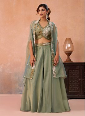 Tissue Palazzo Suit with Cutdana Work for Festival in Sea Green