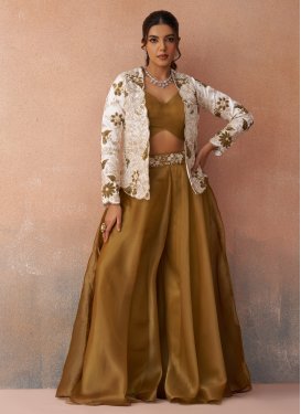 Tissue Palazzo Suit with Cutdana Work in Mustard and White