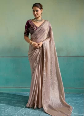 Tissue Traditional Saree with Cutdana Work for Festival in Pink