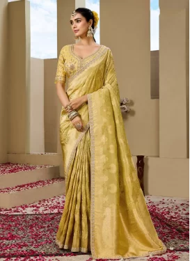 Tissue Traditional Saree with Cutdana Work in Yellow