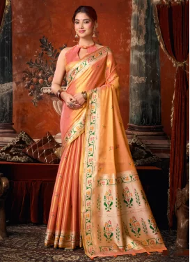 Tissue Traditional Saree with Woven Work in Peach
