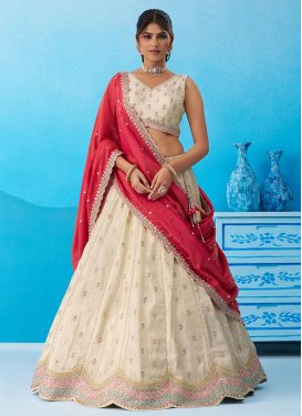 Tissue Trendy Lehenga Choli with Embroidered Work for Party in Cream