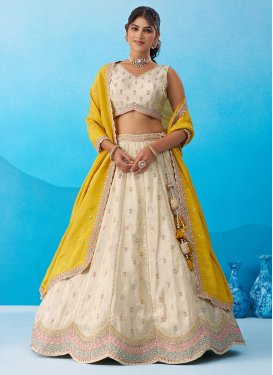 Tissue Trendy Lehenga Choli with Embroidered Work for Women in Cream