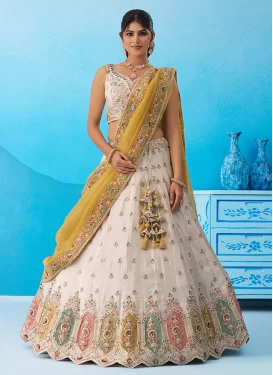 Tissue Trendy Lehenga Choli with Embroidered Work in Cream