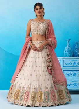 Tissue Trendy Lehenga Choli with Embroidered Work in Cream