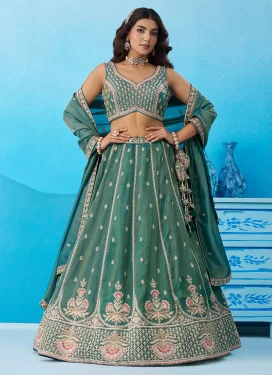Tissue Trendy Lehenga Choli with Embroidered Work in Green