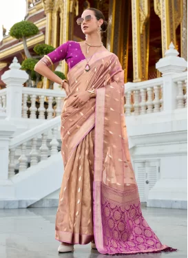 Tissue Trendy Saree in Magenta and Peach with Woven Work for Women