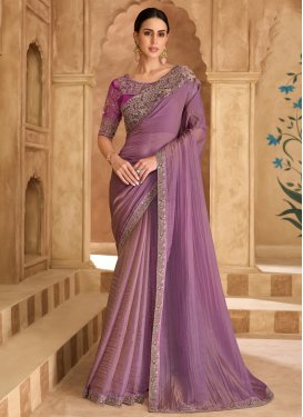 Tissue Trendy Saree in Violet with Embroidered Work for Festival