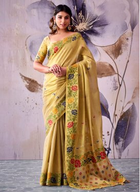 Tissue Trendy Saree with Woven Work for Ceremonial in Yellow
