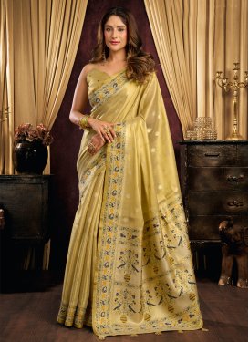 Tissue Trendy Saree with Woven Work for Ceremonial in Yellow