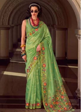 Tissue Trendy Saree with Woven Work in Mint Green