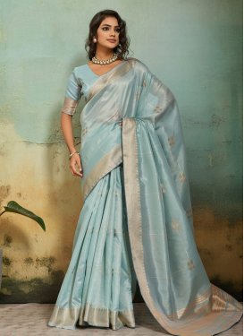 Tissue Woven Work Trendy Saree in Aqua Blue