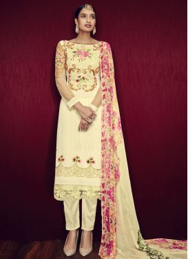 Topnotch Embroidered Work Cream Pant Style Designer Suit