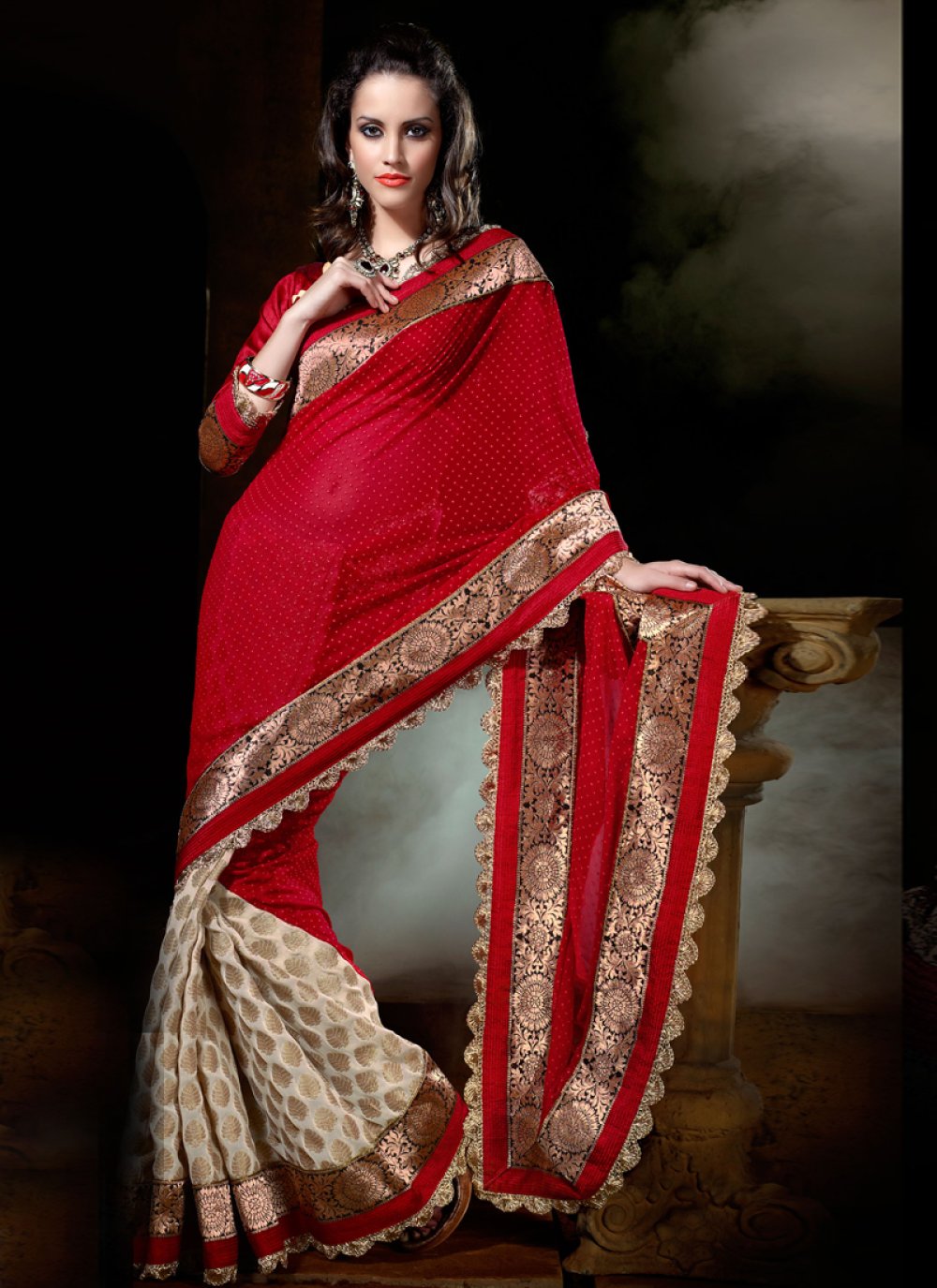 Red Color Classic Half Saree For South Indian Wedding