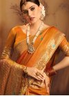 Traditional Designer Saree Weaving Jacquard Silk in Orange - 1