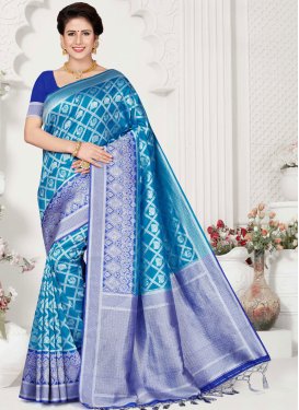 Traditional Saree Weaving Art Silk in Blue