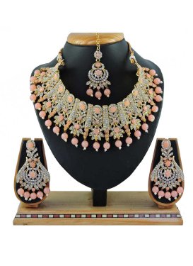 Trendy Alloy Peach and White Beads Work Necklace Set