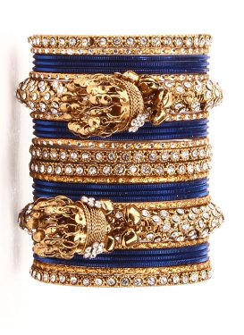 Trendy Alloy Stone Work Gold and Navy Blue Bangles