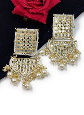 Trendy Beads Work Cream and White Gold Rodium Polish Earrings