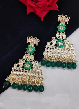 Trendy Beads Work Green and Off White Earrings