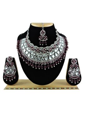 Trendy Beads Work Silver Rodium Polish Necklace Set For Festival