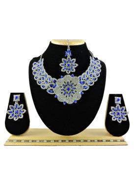 Trendy Blue and Silver Color Stone Work Necklace Set