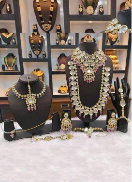 Precious Brass Kundan Work Pink and White Bridal Jewelry