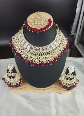 Trendy Cream and Maroon Necklace Set For Party