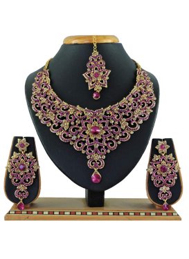 Trendy Gold and Purple Necklace Set For Bridal