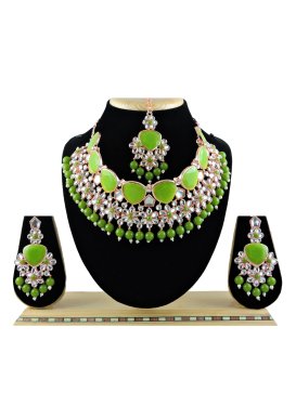 Trendy Gold Rodium Polish Beads Work Necklace Set For Party