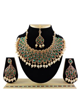 Trendy Gold Rodium Polish Gold and Green Necklace Set