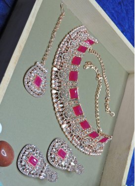 Trendy Rose Pink and White Stone Work Necklace Set