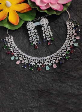 Trendy Silver Rodium Polish Diamond Work Necklace Set