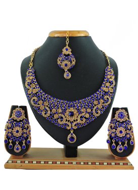 Trendy Stone Work Gold Rodium Polish Alloy Necklace Set For Party