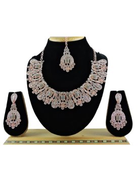 Trendy Stone Work Grey and White Necklace Set