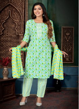 Turquoise and White Readymade Designer Suit