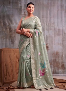 Turquoise Cotton Silk Woven Work Trendy Saree for Women