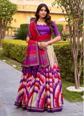 Tussar Silk Digital Print Work Designer Lehenga Choli in Beige and Purple