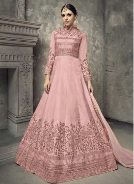 Tussar Silk Embroidered Work Long Length Anarkali Suit
