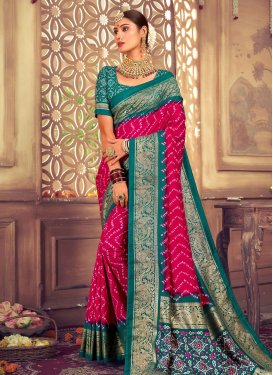 Tussar Silk Green and Rose Pink Trendy Classic Saree For Ceremonial