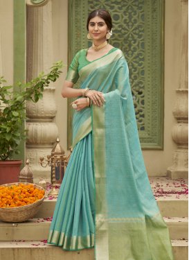 Tussar Silk Green and Turquoise Woven Work Trendy Classic Saree